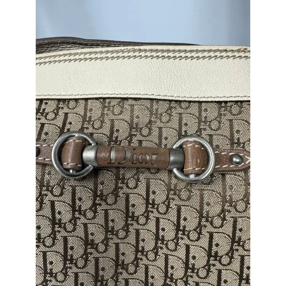 Dior Y2K John Galliano Monogram Detective Frame Beige Canvas Leather Bag